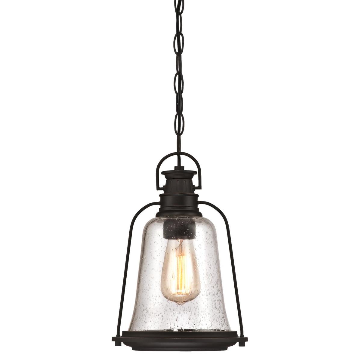 1 Light Pendant Oil Rubbed Bronze Finish with Highlights and Clear Seeded Glass