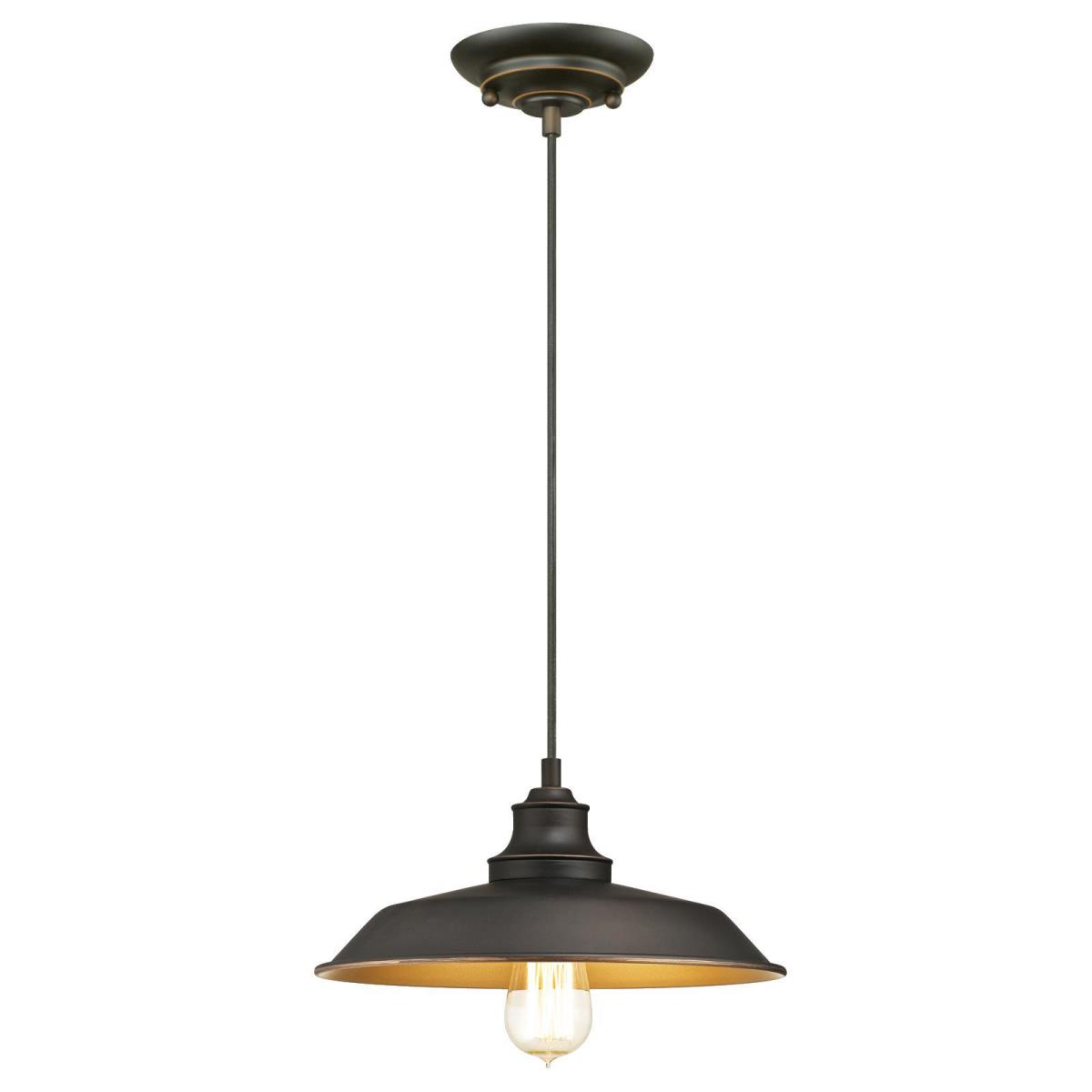 1 Light Pendant Oil Rubbed Bronze Finish with Highlights and Metallic Bronze Interior