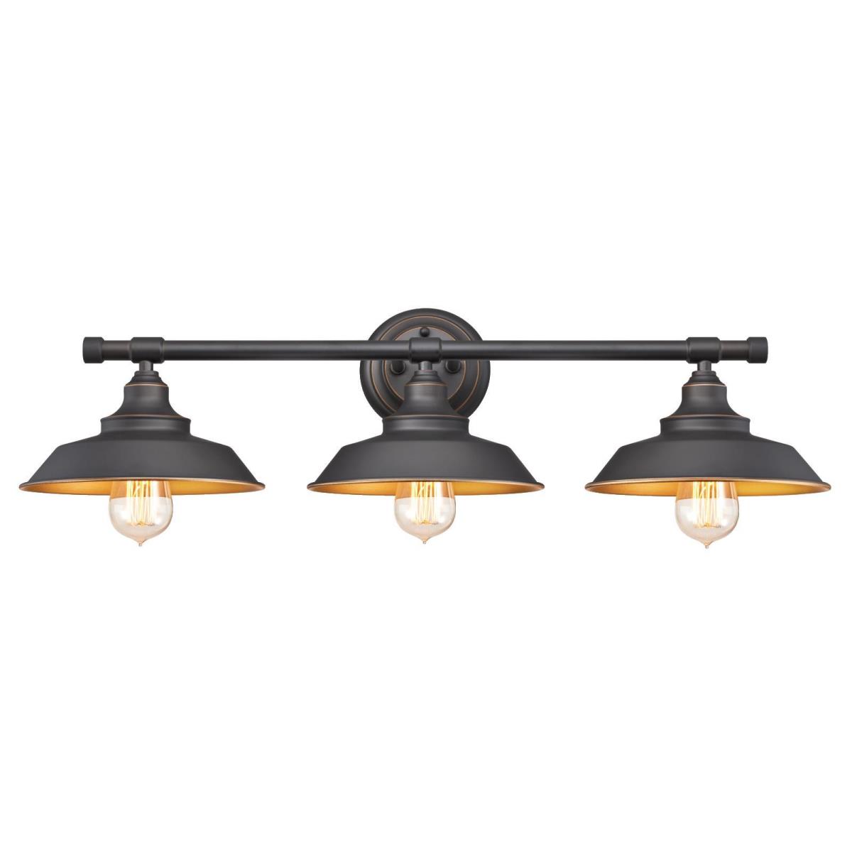 3 Light Wall Fixture Oil Rubbed Bronze Finish with Highlights and Metallic Bronze Interior