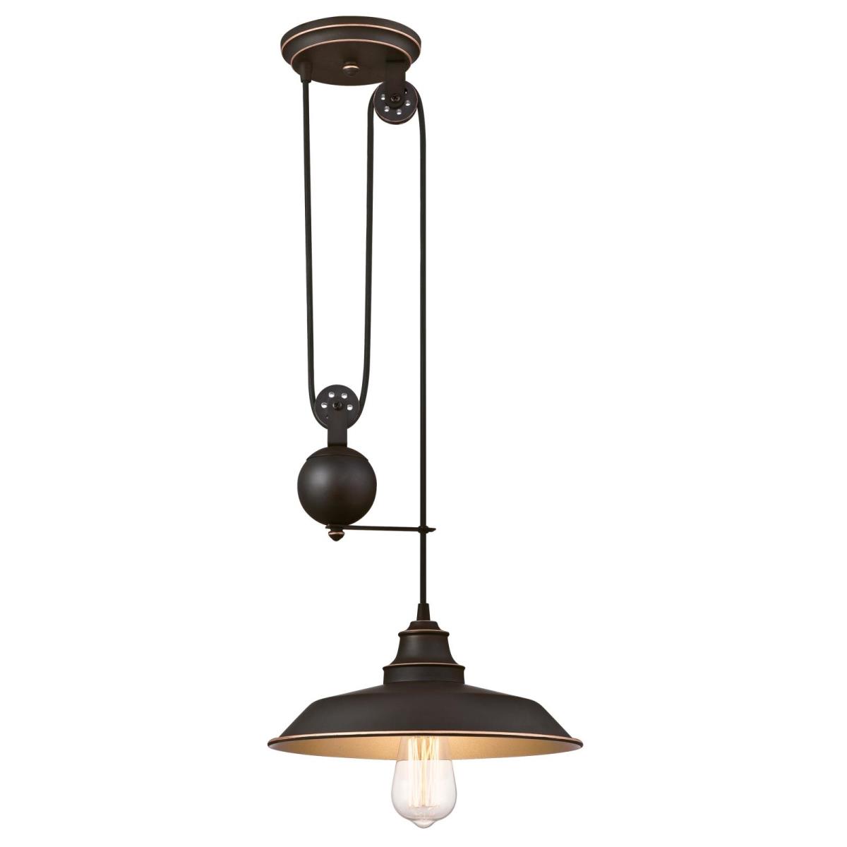 1 Light Pulley Pendant Oil Rubbed Bronze Finish with Highlights and Metal Shade