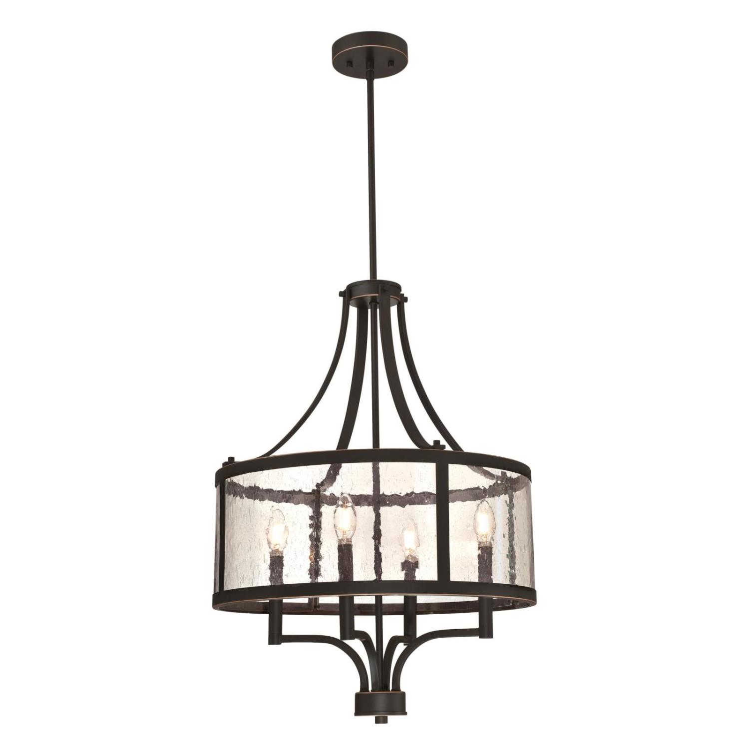 4 Light Chandelier Oil Rubbed Bronze Finish with Highlights and Clear Seeded Glass