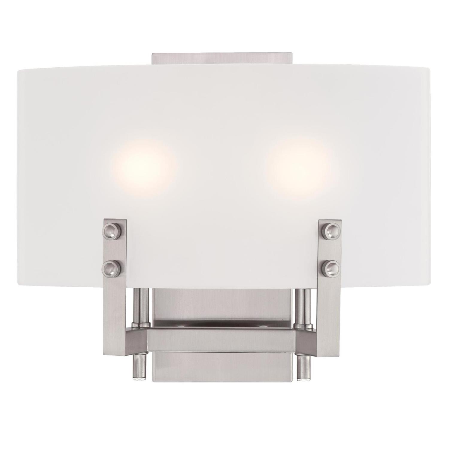 2 Light Wall Fixture Brushed Nickel Finish with Frosted Glass