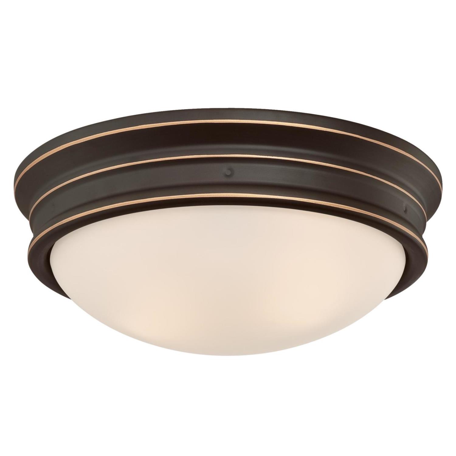 13 in. 2 Light Flush Oil Rubbed Bronze Finish with Highlights and Frosted Glass