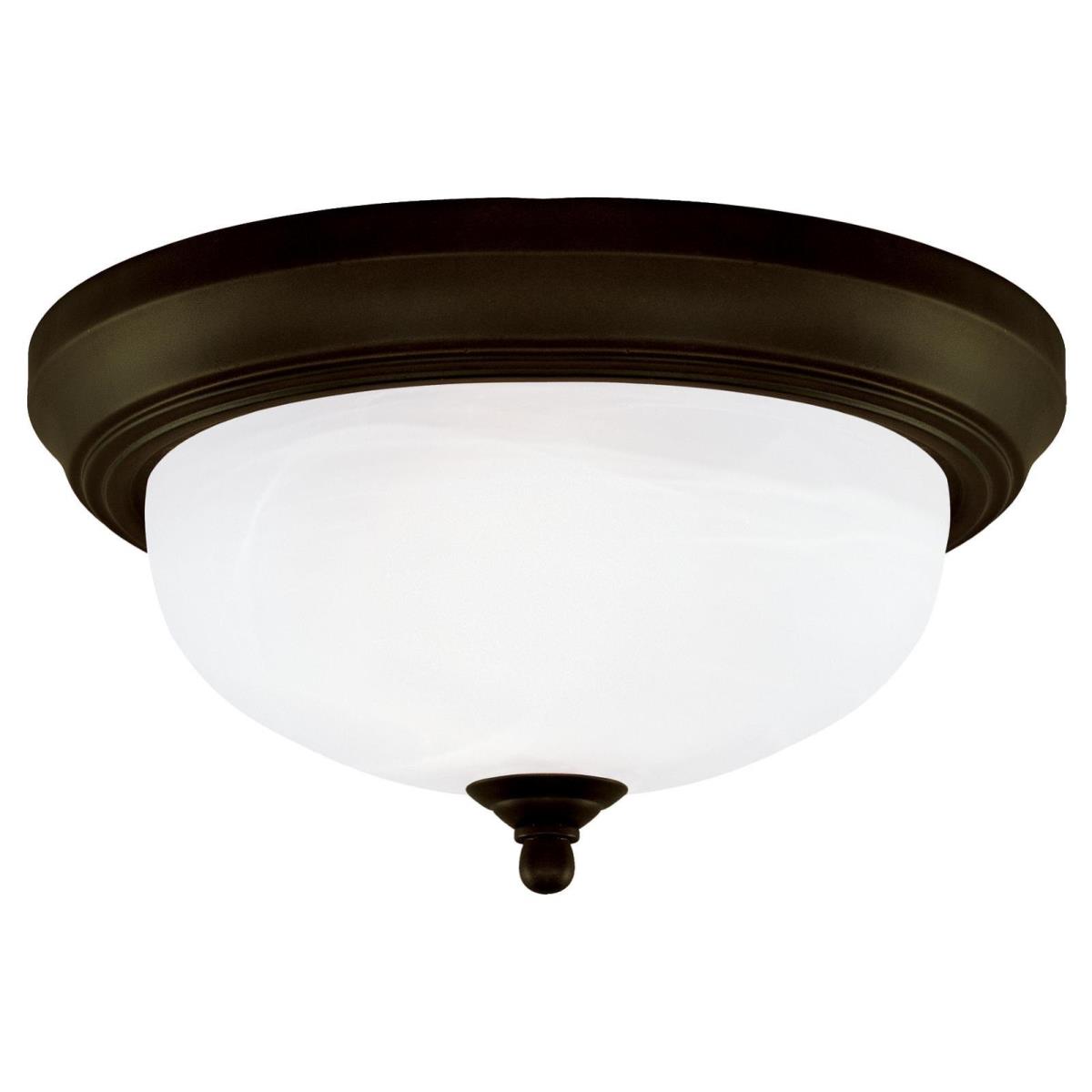 2 Light Flush Oil Rubbed Bronze Finish with Frosted White Alabaster Glass