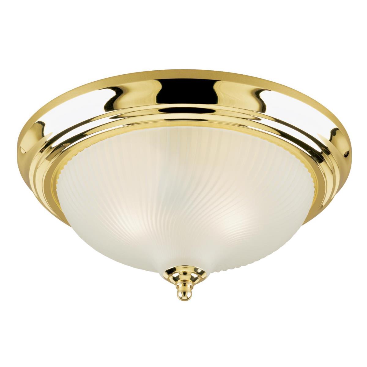 2 Light Flush Polished Brass Finish with Frosted Swirl Glass