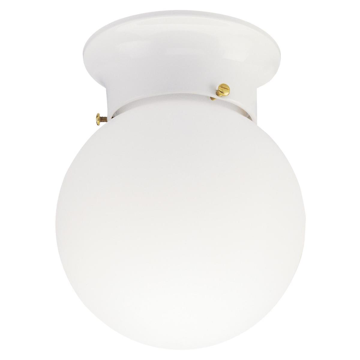 1 Light Flush White Finish with White Glass Globe