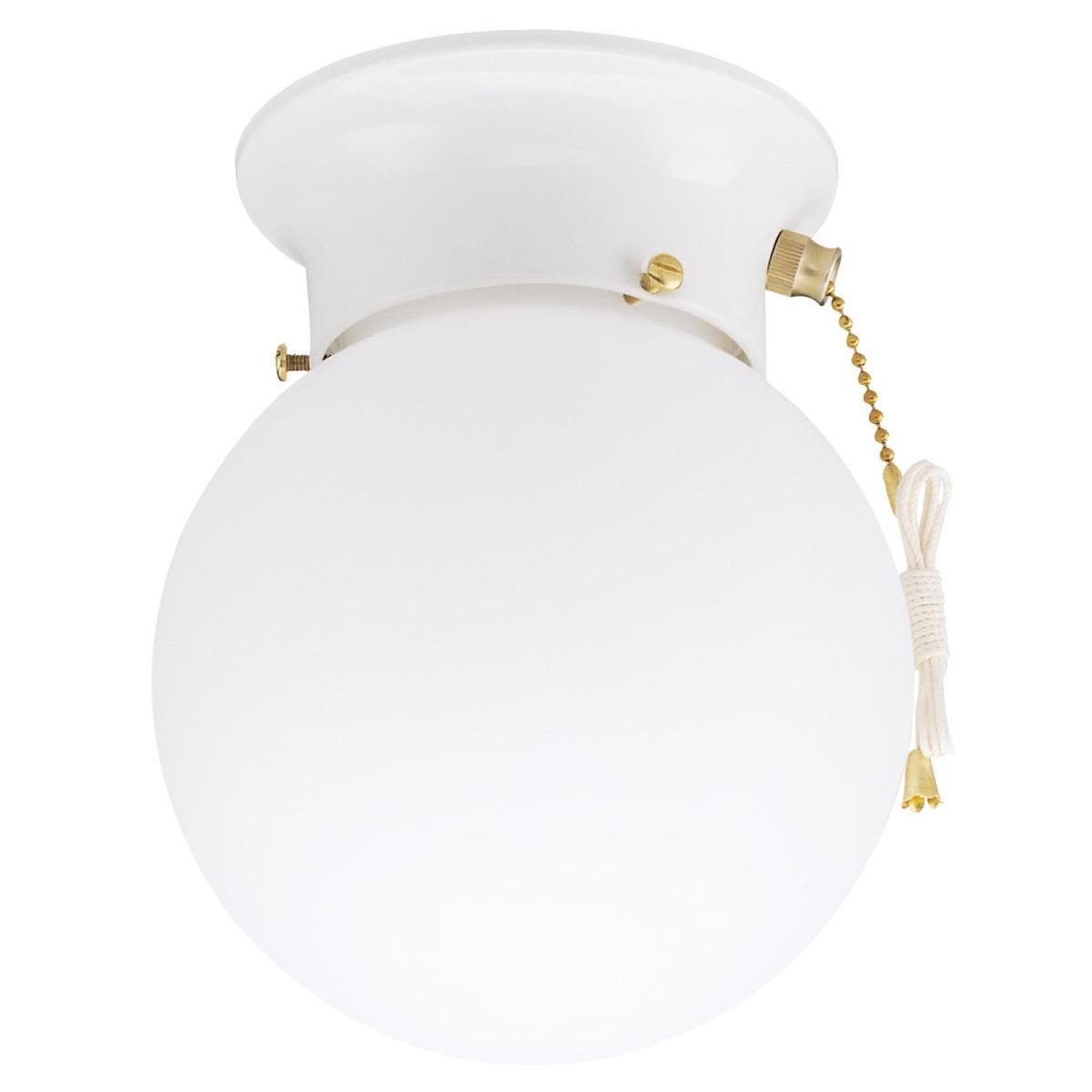 1 Light Flush with Pull Chain White Finish with White Glass Globe