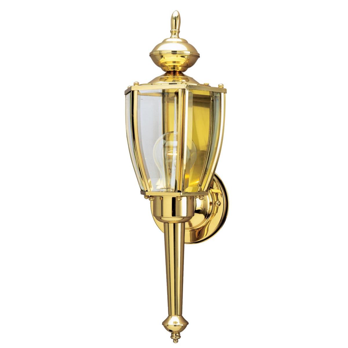 1 Light Wall Fixture Polished Brass Finish with Clear Curved Beveled Glass