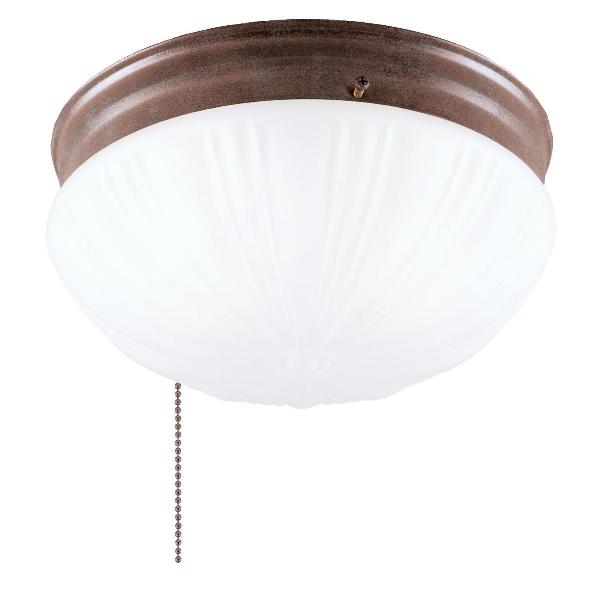 2 Light Flush with Pull Chain Sienna Finish with Frosted Fluted Glass