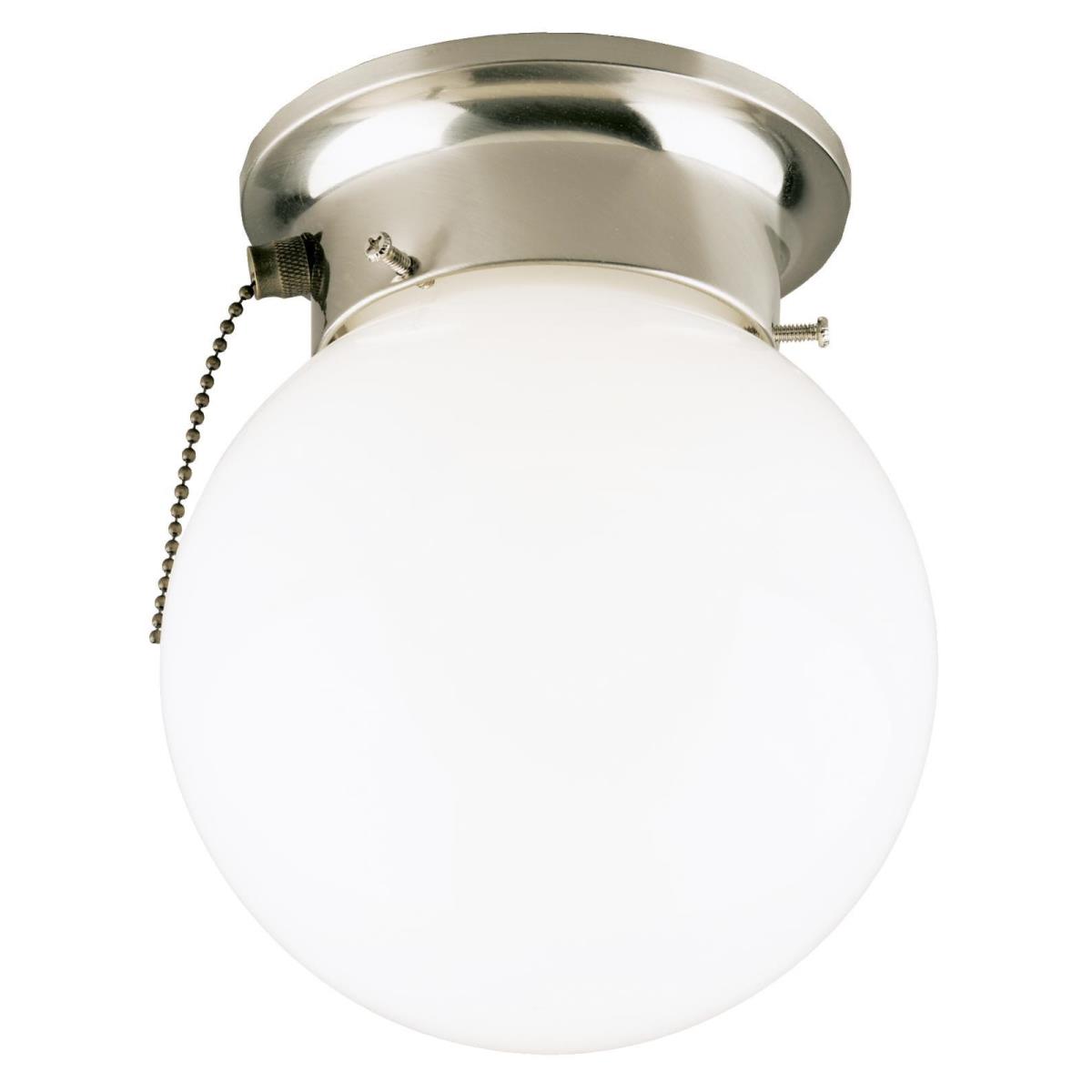 1 Light Flush with Pull Chain Brushed Nickel Finish with White Glass Globe