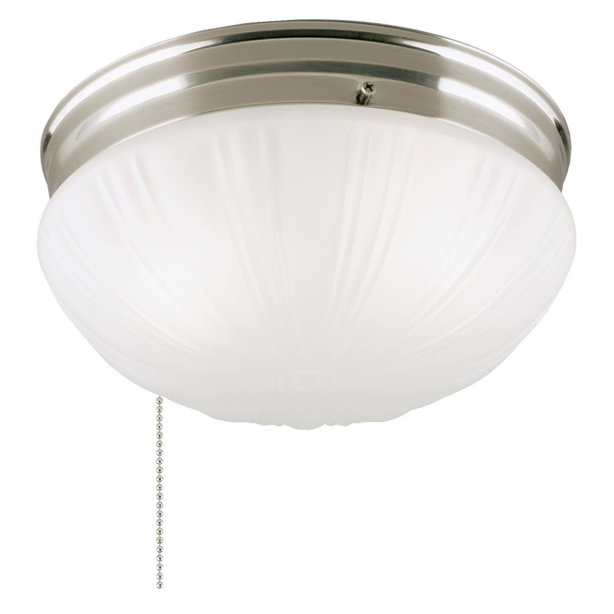 2 Light Flush with Pull Chain Brushed Nickel Finish with Frosted Fluted Glass