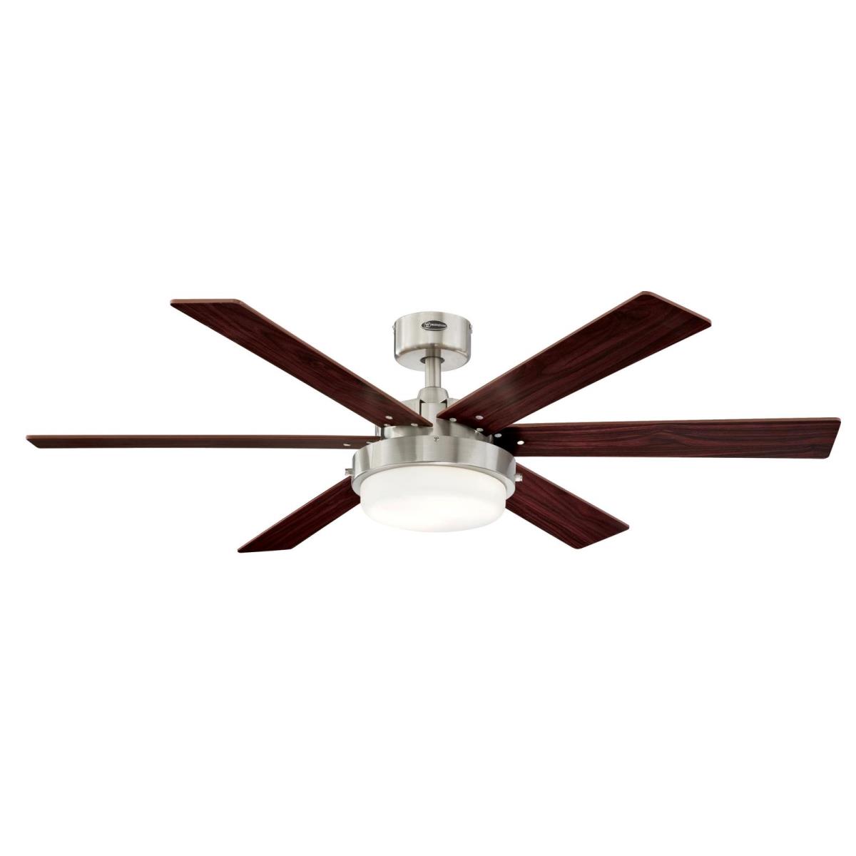52" Brushed Nickel Finish Reversible Blades (Rosewood/Light Maple) Includes Light Kit with Opal Frosted Glass