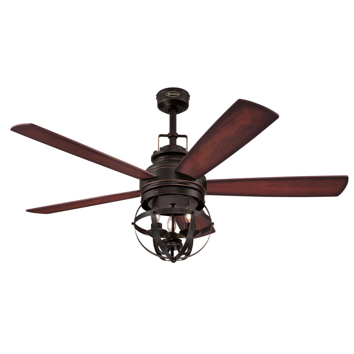 52" Oil Rubbed Bronze Finish Reversible Blades (Applewood with Shaded Edge/Catalpa Wood) Includes Cage Light Kit