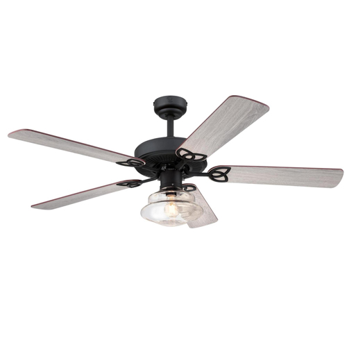 Westinghouse Lighting Scholar 52-Inch 5-Blade Matte Black Indoor Ceiling Fan, Dimmable LED Light Fixture with Clear Glass