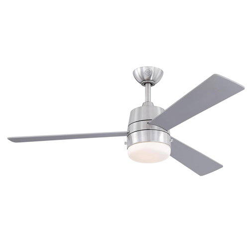 Westinghouse Lighting Brinley 52-Inch 3-Blade Brushed Nickel Indoor Ceiling Fan, Dimmable LED Light Fixture with Opal Frosted Gl