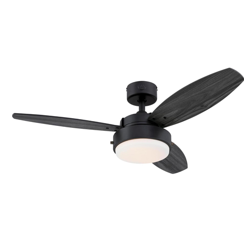 Westinghouse Lighting Alloy 42-Inch 3-Blade Matte Black Indoor Ceiling Fan, LED Light Fixture with Opal Frosted Glass