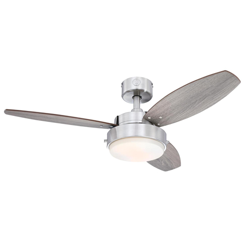 Westinghouse Lighting Alloy 42-Inch 3-Blade Brushed Nickel Indoor Ceiling Fan, LED Light Fixture with Opal Frosted Glass