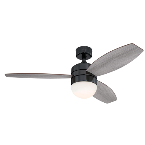 Westinghouse Lighting Drake 48-Inch 3-Blade Gun Metal Indoor Ceiling Fan, Dimmable LED Light Fixture with Opal Frosted Glass, Re