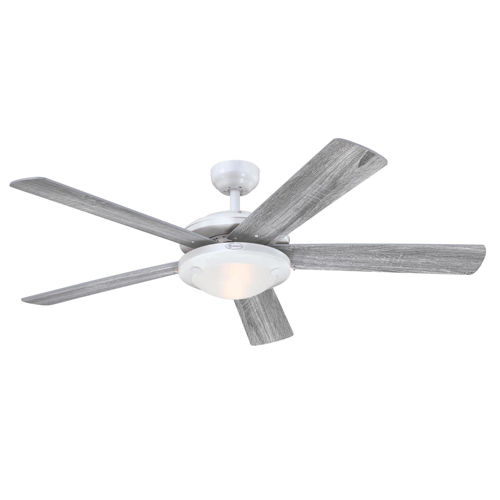 Westinghouse Lighting Comet 52-Inch 5-Blade White Indoor Ceiling Fan, Dimmable LED Light Fixture with Frosted Glass