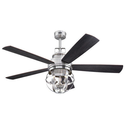 Westinghouse Lighting Stella Mira 52-Inch 5-Blade Brushed Nickel Indoor Ceiling Fan, Dimmable LED Light Fixture with Cage Shade
