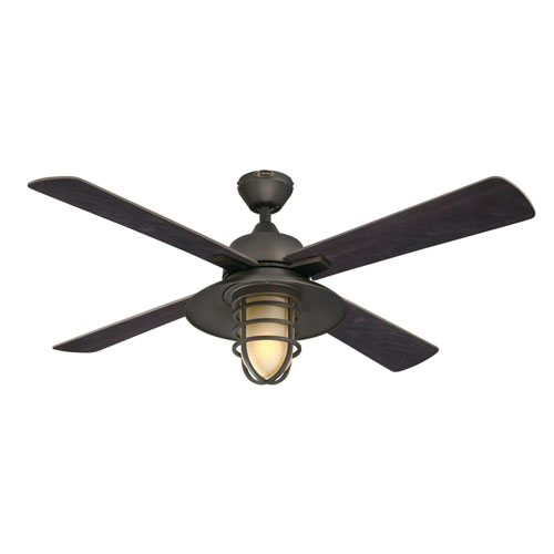 Westinghouse Lighting Porto 52-Inch Indoor 4-Blade Black-Bronze Indoor Ceiling Fan, Dimmable LED Light Fixture with Amber Froste