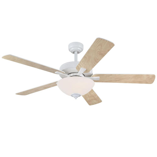 Westinghouse Lighting Albert 52-Inch Indoor 5-Blade White Indoor Ceiling Fan, LED Light Fixture with Frosted Glass