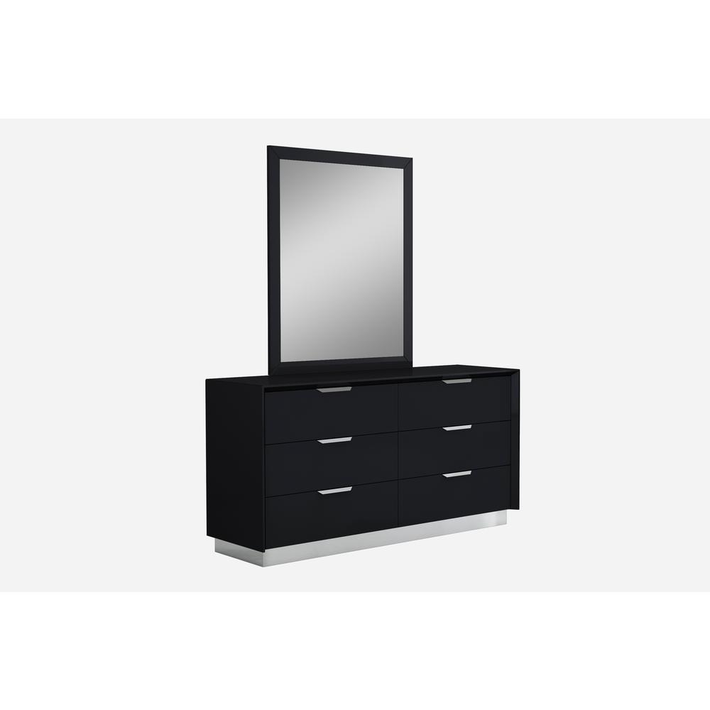 Navi Dresser Double high gloss Black with stainless steel trim 6 drawers with self-close runners stainless steel handles