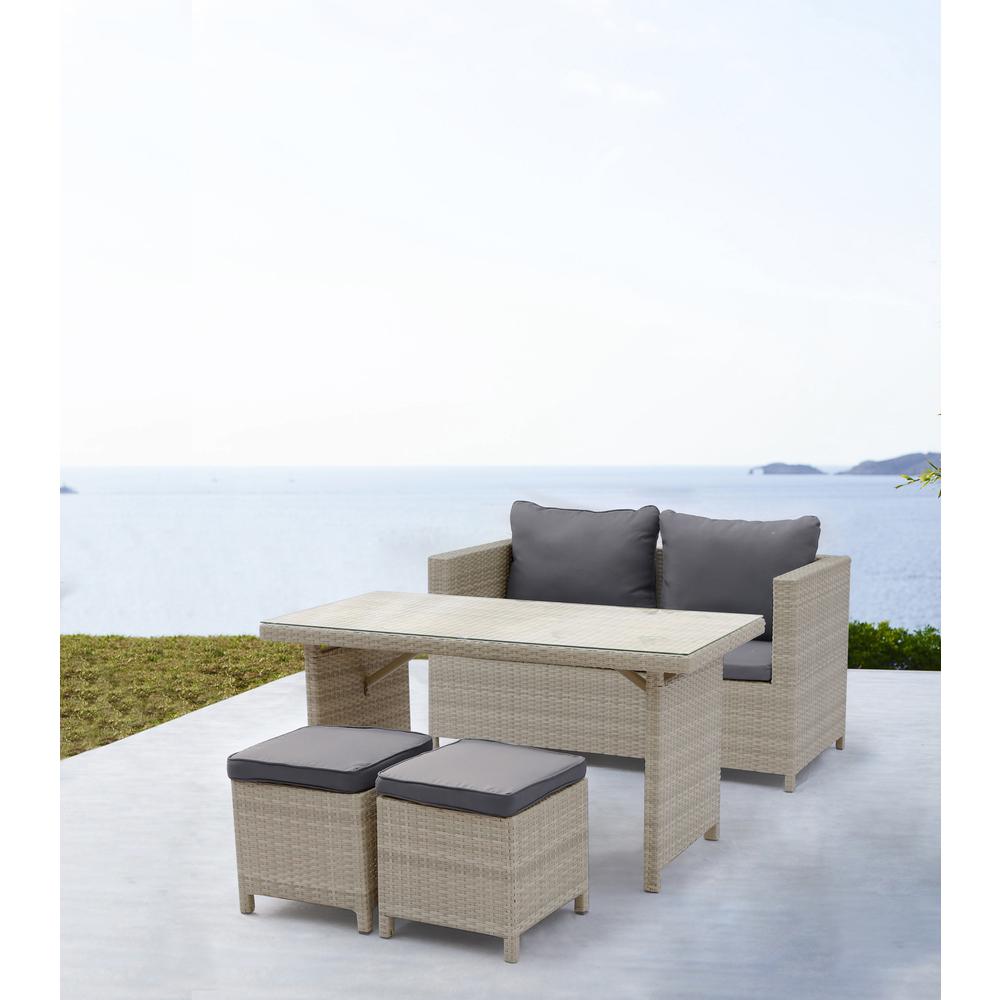 Abbie Outdoor Dining Collection, beige wicker with aluminum frame, 4pc/set Table:1pc Size:W50 D25 H26 Two seat chair:1pc Size:W5