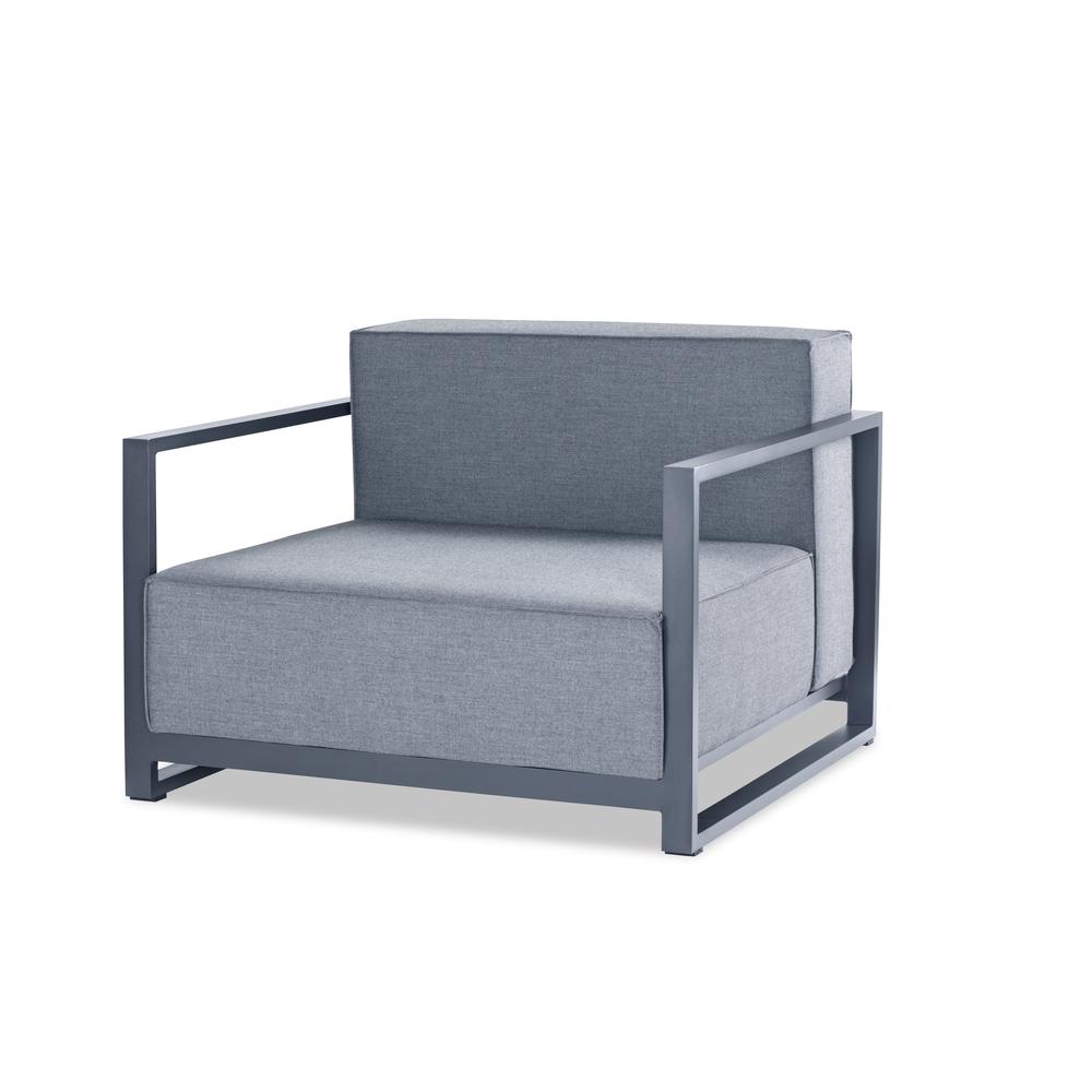Sensation Indoor/Outdoor Chair with arms, Grey Acrylic Fabric with TPU coating, Grey Aluminum frame. Include one decoration pill