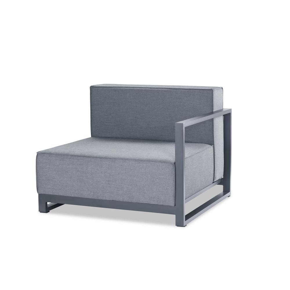 Sensation Indoor/Outdoor Modular Right Arm Chair when facing, Grey Acrylic Fabric with TPU coating, Grey Aluminum Frame.  Includ