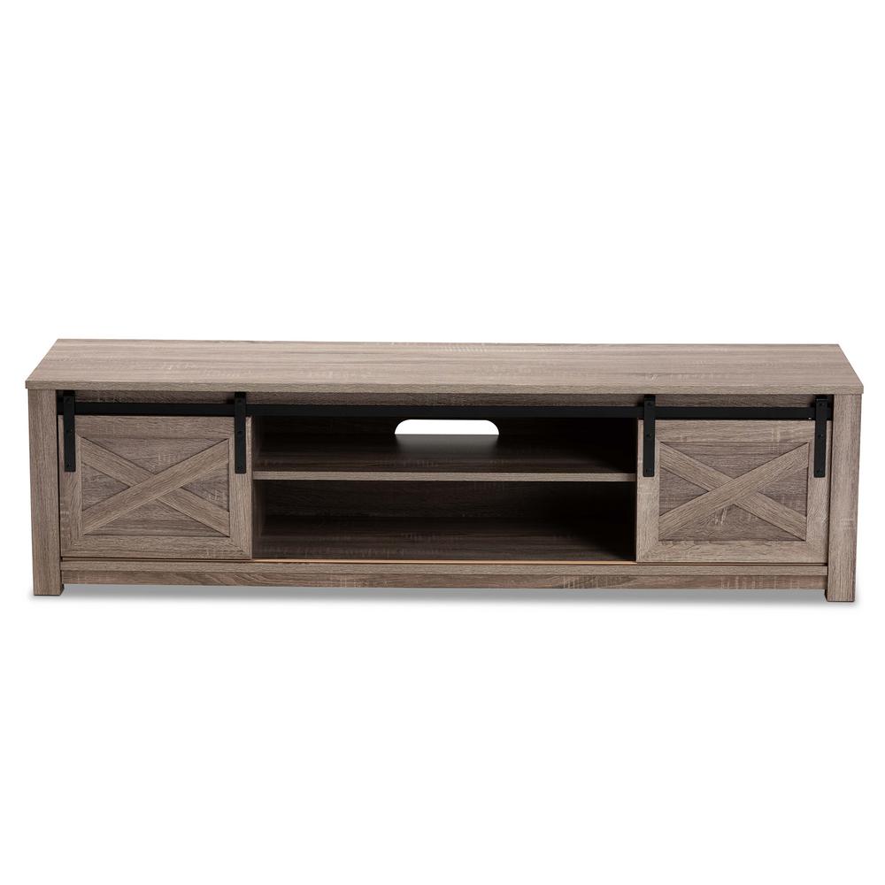 Bruna Modern and Contemporary Farmhouse WhiteWashed Oak Finished TV Stand