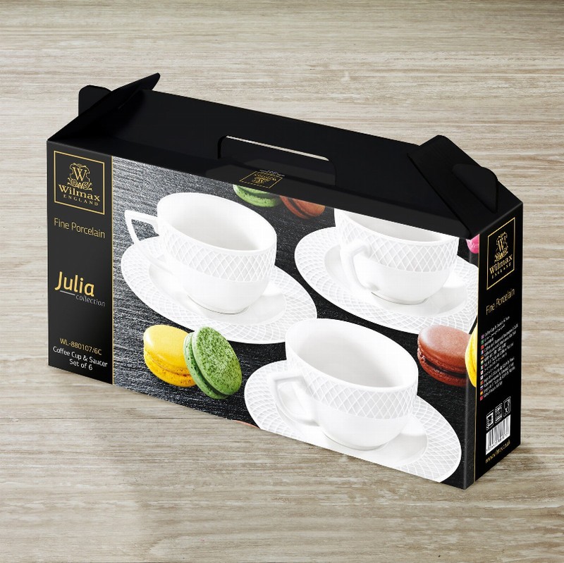 3 FL OZ | 90 ML COFFEE CUP & SAUCER SET OF 6 IN GIFT BOX