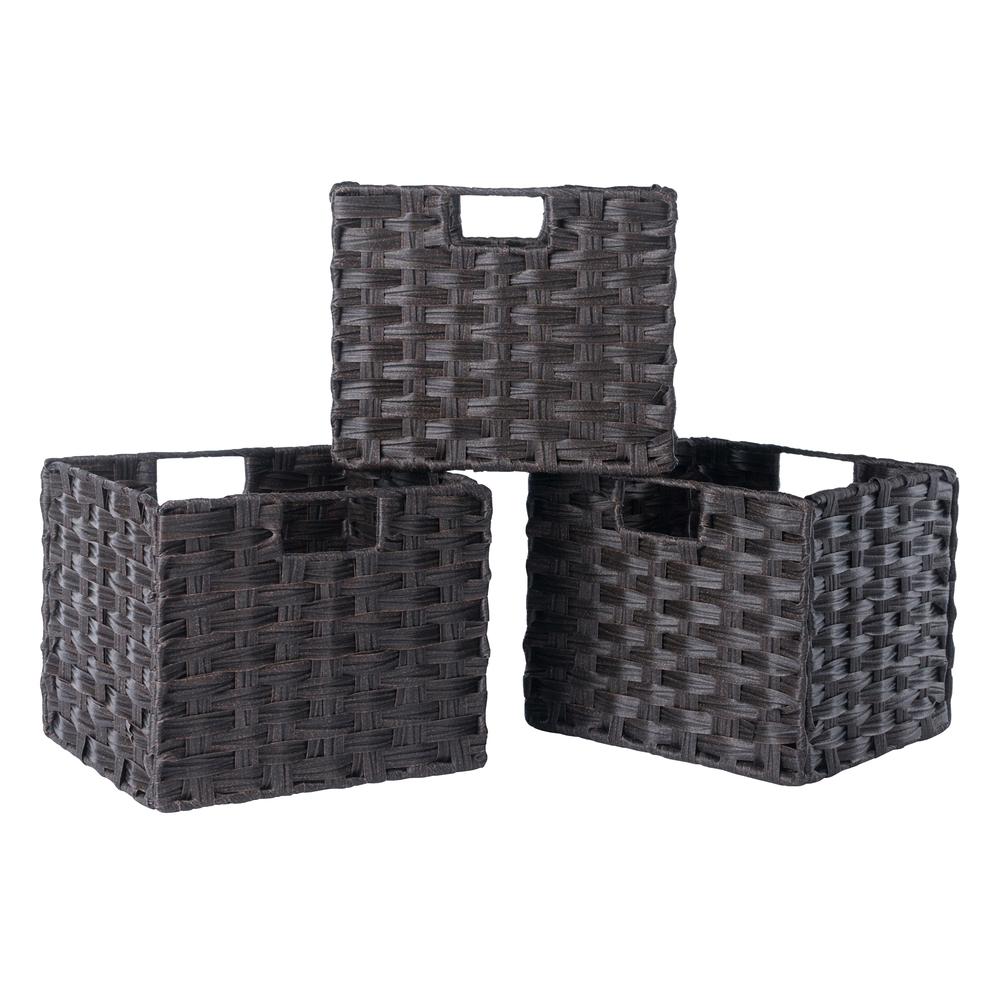 Melanie 3-Pc Woven Fiber Basket Set, Foldable, Chocolate