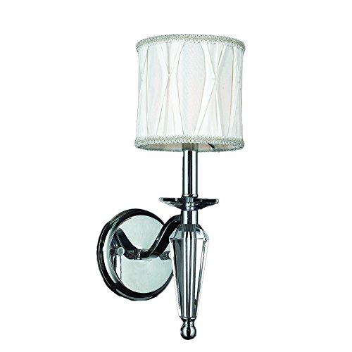 Gatsby Collection 1 Light Arm Chrome Finish and Clear Crystal Wall Sconce with White Fabric Shade 6