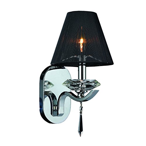 Gatsby Collection 1 Light Arm Chrome Finish and Clear Crystal Wall Sconce with Black String Shade 7