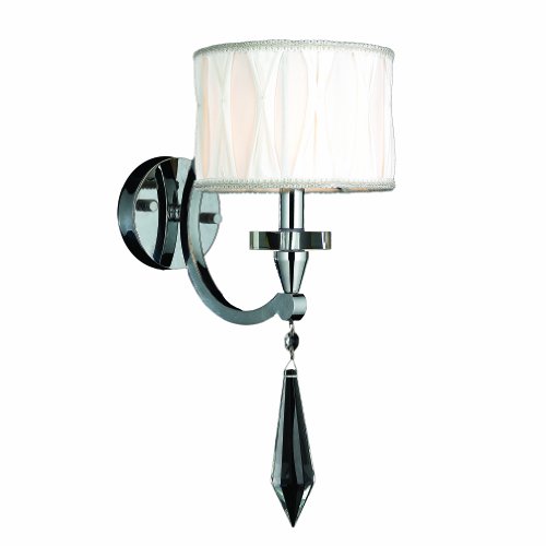 Gatsby Collection 1 Light Arm Chrome Finish and Clear Crystal Wall Sconce with White Fabric Shade 8