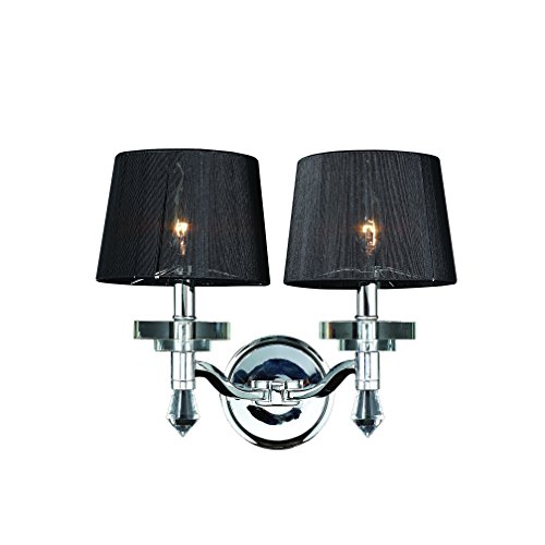 Gatsby Collection 2 Light Arm Chrome Finish and Clear Crystal Wall Sconce with Black String Shade 17" W x 13" H Large