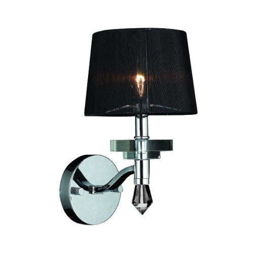 Gatsby Collection 1 Light Arm Chrome Finish and Clear Crystal Wall Sconce with Black String Shade 7