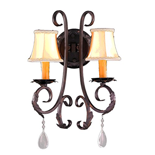 Abigail Collection 2 Light Flemish Brass Finish Crystal Wall Sconce with Orange Gold Candle and Bell Shade 13" W x 20" H Medium
