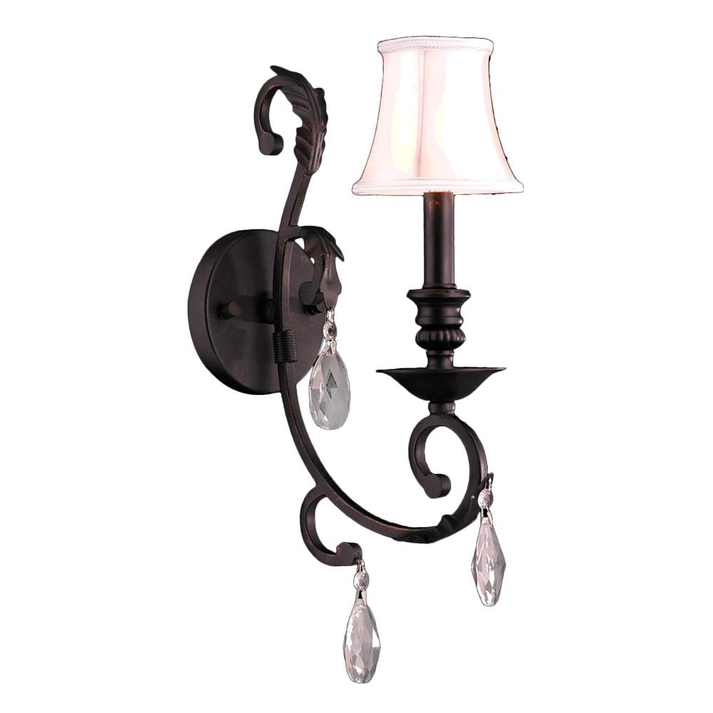Abigail Collection 1 Light Flemish Brass Finish Crystal Wall Sconce with Ivory Bell Shade 6