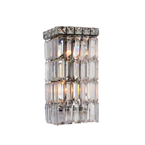 Cascade Collection 2 Light Chrome Finish Crystal Rectangular Wall Sconce 6