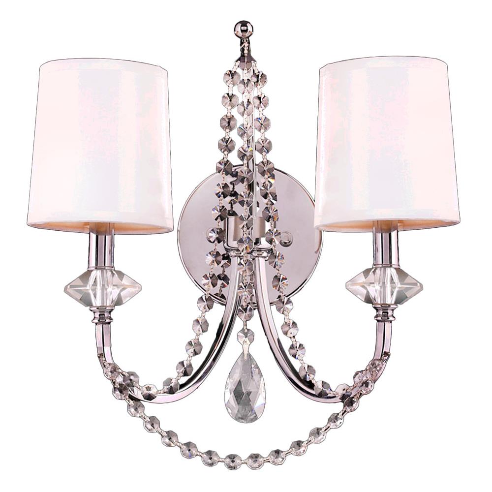 Gatsby Collection 2 Light Chrome Finish and Clear Crystal Wall Sconce with White Silk Shade 14