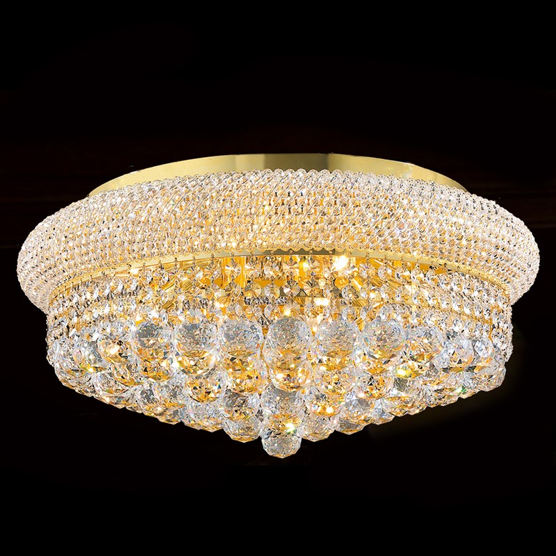 Empire Collection 10 Light Gold Finish and Clear Crystal Flush Mount Ceiling Light 20" D x 10" H Large