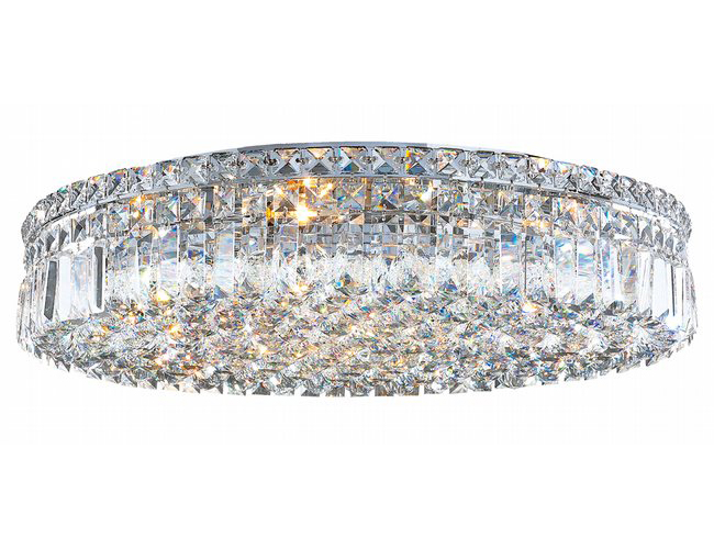 Cascade Collection 9 Light Chrome Finish and Clear Crystal Flush Mount Ceiling Light 24