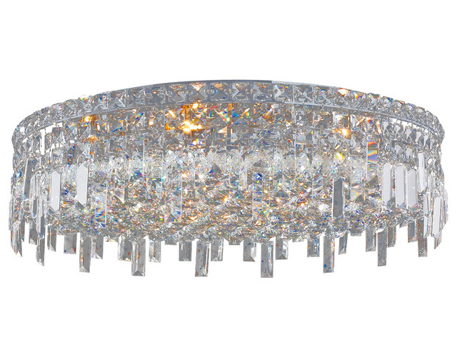 Cascade Collection 9 Light Chrome Finish and Clear Crystal Flush Mount Ceiling Light
