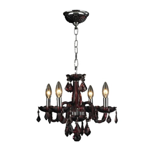 Clarion Collection 4 Light Chrome Finish and Cranberry Red Crystal Chandelier 16