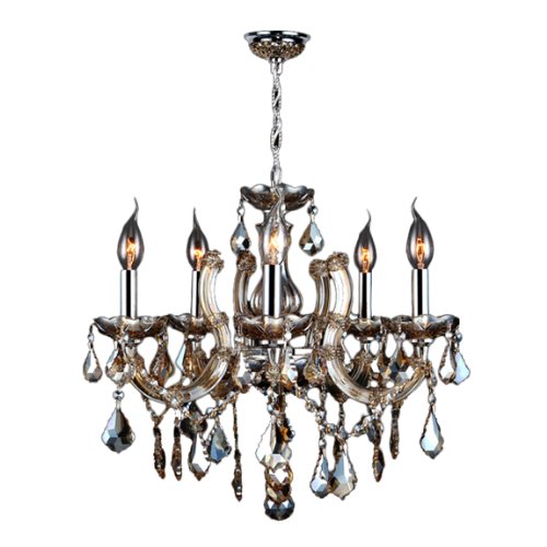 Catherine Collection 5 Light Chrome Finish and Golden Teak Crystal Chandelier 18