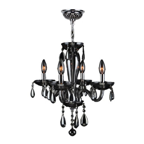Gatsby Collection 4 Light Chrome Finish and Smoke Blown Glass Chandelier 16" D x 18" H Mini