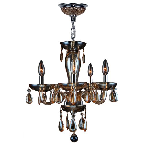 Gatsby Collection 5 Light Chrome Finish and Amber Blown Glass Chandelier 16" D x 18" H Mini