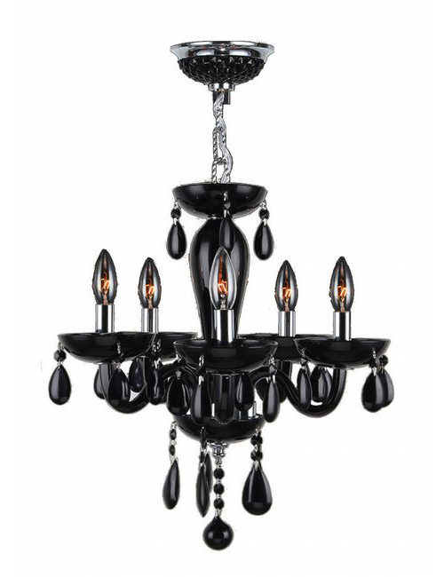 Gatsby Collection 5 Light Chrome Finish and Black Blown Glass Chandelier 16" D x 18" H Mini